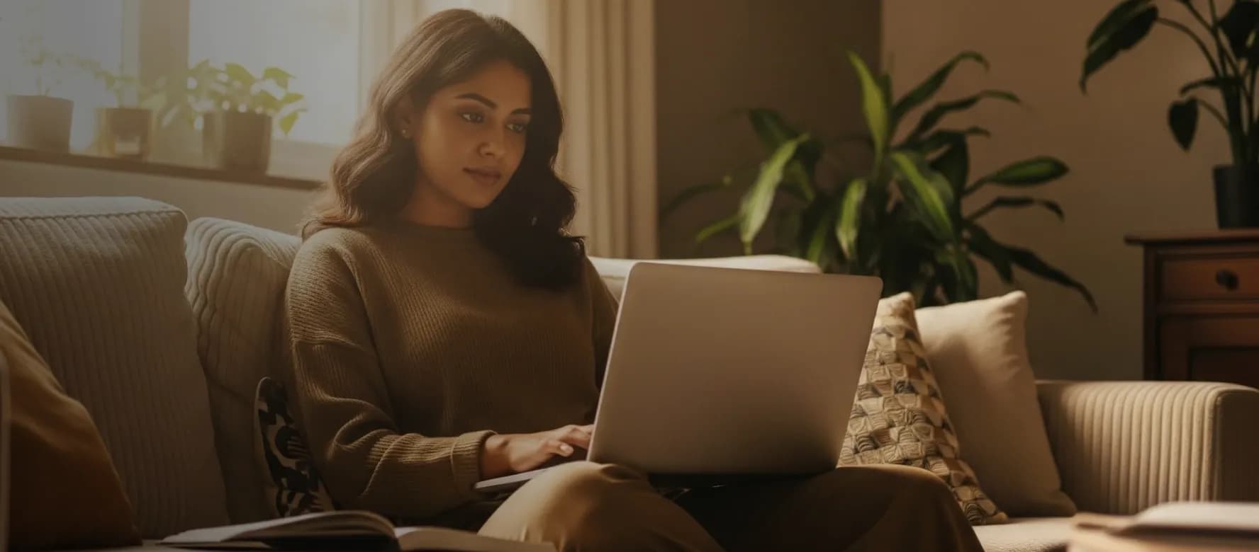 Two smiling people collaboratively looking at data on a laptop screen.